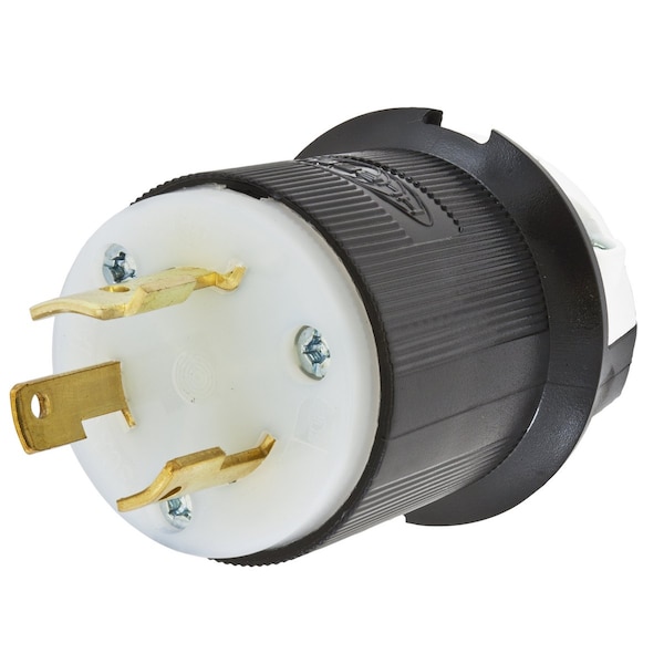 Locking Plug, L9-30P, 30 A, 600V AC, Single Phase, 2 Pole, Screw Terminals, Black, White